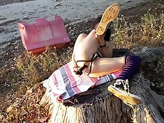 Toy In My Sweet Little Ass On A Tree Stump
