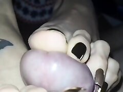 Woman With Inked Feet And Black Toe Nails Gives A Pov Toejob
