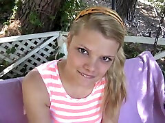 Petite solo blonde teen fondles herself