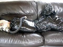 Plastic Bondage Gasmaked Slave Girl