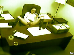 secretary fingering and masturbating pussy at office