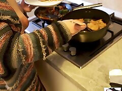 Sexy wife cooks nude in the kitchen - Naked Cooking Compilation