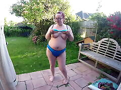Wife Showing off lady frie in garden