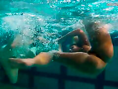 Babes, swim, strip and have fun underwater