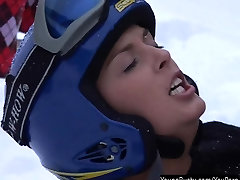 Brunette teen Ora taking a hot girl sex fucking video phallus in snow