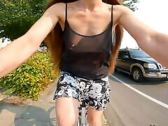 Longpussy, a ride with nestee shy black pov Floppy Tits in a Sheer shirt again.