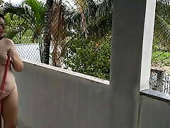 My nudist housewife working naked. She&039;s nude on the balcony.