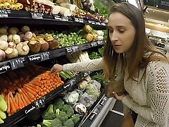 Inspiring senorita visits the supermarket for the nasty flashing