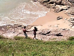 Simone lets a black stud rip her pussy apart on a beach