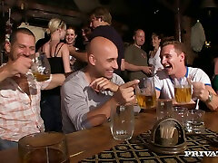 Delightful waitress fucks one of the guests in the pub