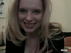 Gorgeous blonde in stockings teases with her cunt