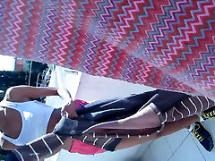 Curly haired black beauty works on my strong boner dick on balcony