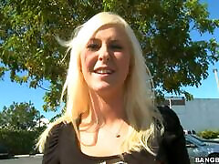 A blonde milf blowjobs, deepthroats and gets fucked
