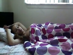 Sleepy brunette GF would love to fingerfuck her own cunt in the morning