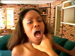 Comely ebony chick moans with pleasure while getting fucked doggystyle