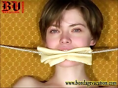 Slim pale skin teen on the armchair bonded and groped