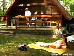 Grandpa fucked a hot and young slut in her pussy on the ground