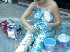 Chubby busty amateur white whore pours crunchies on herself