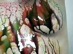 Lewd girl Danny gets messy and asian girl mastrubatipn smearing up the syrup all over her body