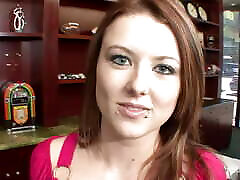 The flirtatious brunette easily seduces his big cock in the