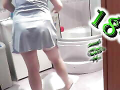 Soap foam on natural tits, ass, pussy. Sexy blonde Milf has taken off her stockings, bathrobe, and is taking shower.