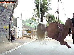 BDSM sub public babe outdoor whipped and indoor fisted
