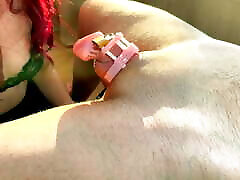 Blowjob for caged husband! Cuckold won&039;t be free!