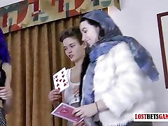 3 Adorable girls play a game of strip cards