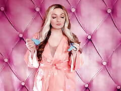 ASMR: blue nitrile xxxyuojizz com fetish - hot sounding - MILF in pink PVC coat Arya Grander