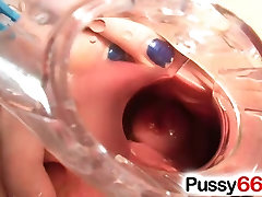 Blonde amateur slut Sam pussy cum on bus public action