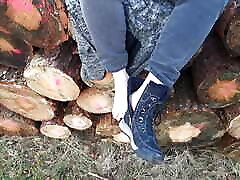 Labia punishment on woodpile