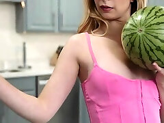Molly Little has gone to get a big mixed nude shower from the fridge.
