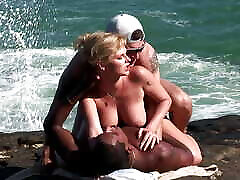 Nice Ass Blonde With Perfect Pussy Enjoys Threesome Outdoor With Pervert Friends
