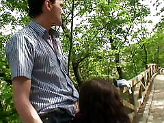 A stunning brunette babe gets fucked at the public park