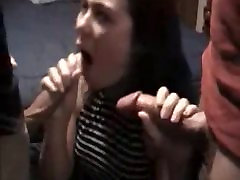 Ashley gives a quick 2 dick deepthroat BJ DTD