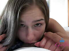Adorable amateur Violet Viper gives an oral show and blowjob then takes it deep POV